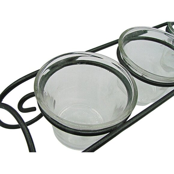 Glass Candle Holder 3 Votive Iron Scroll Mantle Staging Decor Housewarming 11X3" - Picture 3 of 12